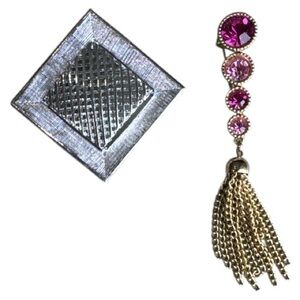 Sarah Coventry VTG Brooch Pins - Pink & Gold Tassel / Brushed Woven Silver Tone